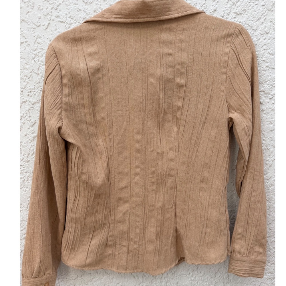 Lemon Grass Studio Tan Faux Suede Crinkle Textured Button Down Shirt Small - Picture 6 of 7